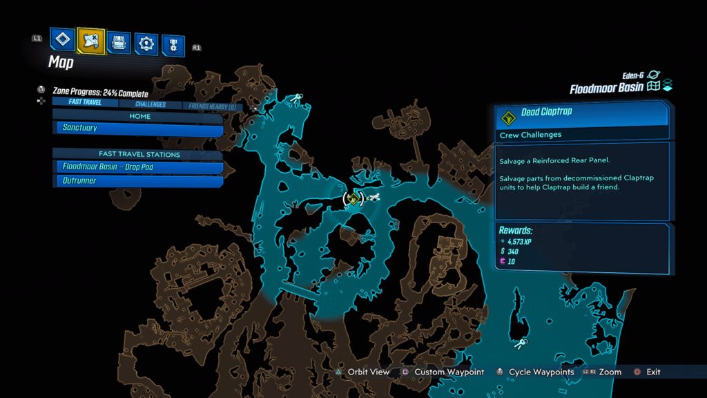 Eden-6 Dead Claptrap Crew Challenge location on map