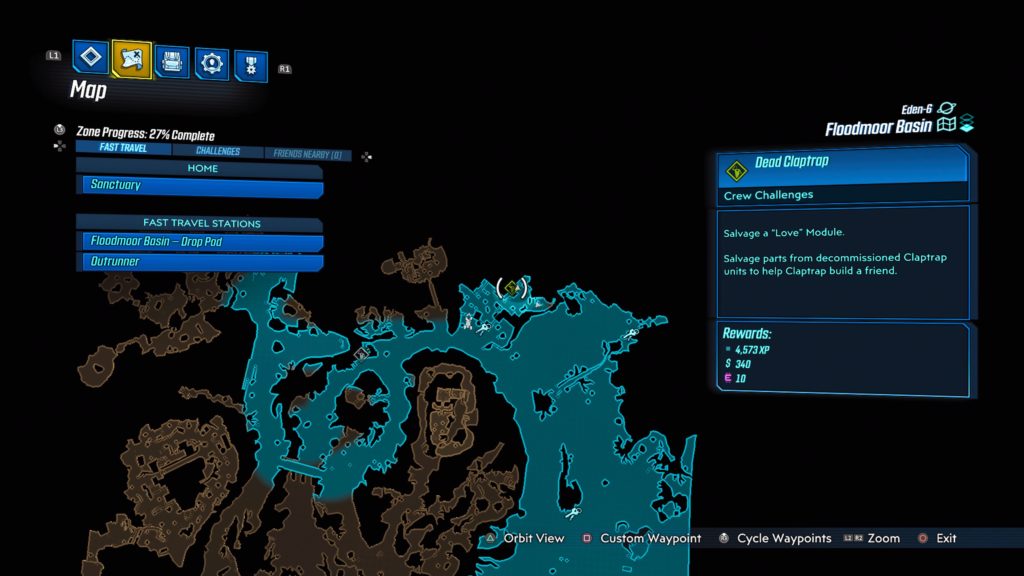 Eden-6 Dead Claptrap Crew Challenge location on map