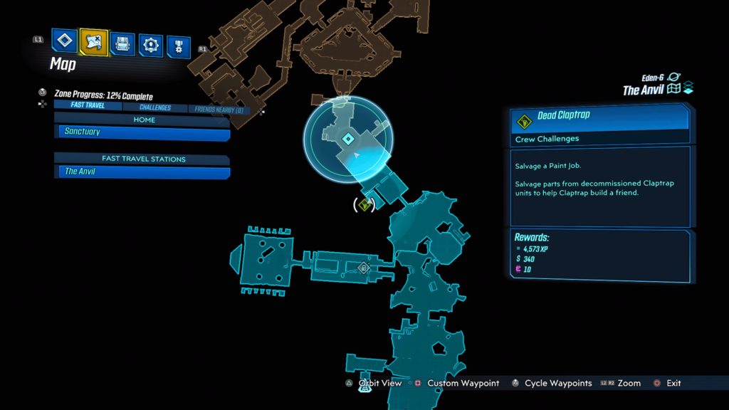 Eden-6 Dead Claptrap Crew Challenge location on map