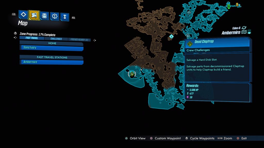 Eden-6 Dead Claptrap Crew Challenge location on map