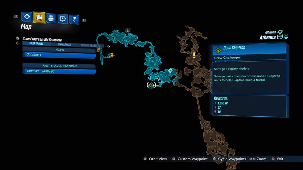 Athenas Dead Claptrap Crew Challenge location on map