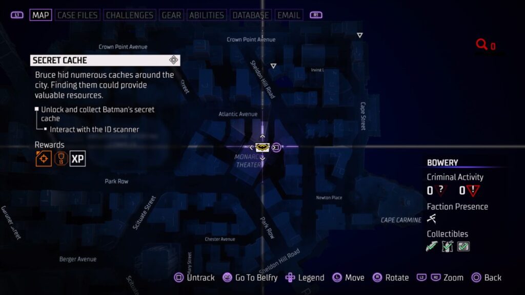 Map location of the Secret Cache in Gotham Knights