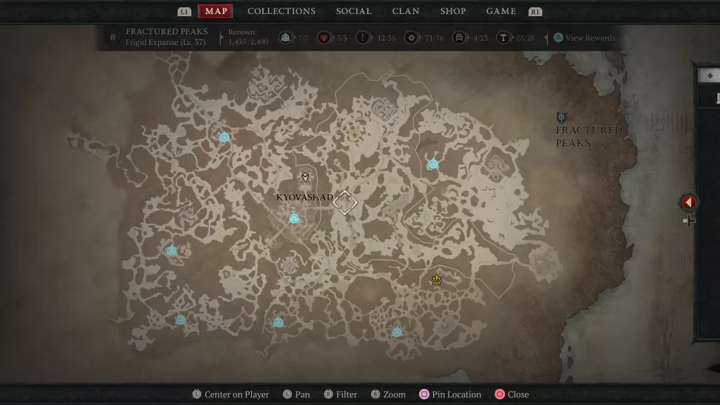 Fractured Peaks Waypoints Map