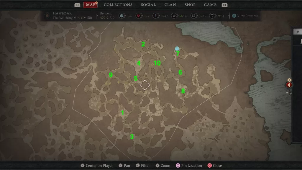 The Writhing Mire Areas Map