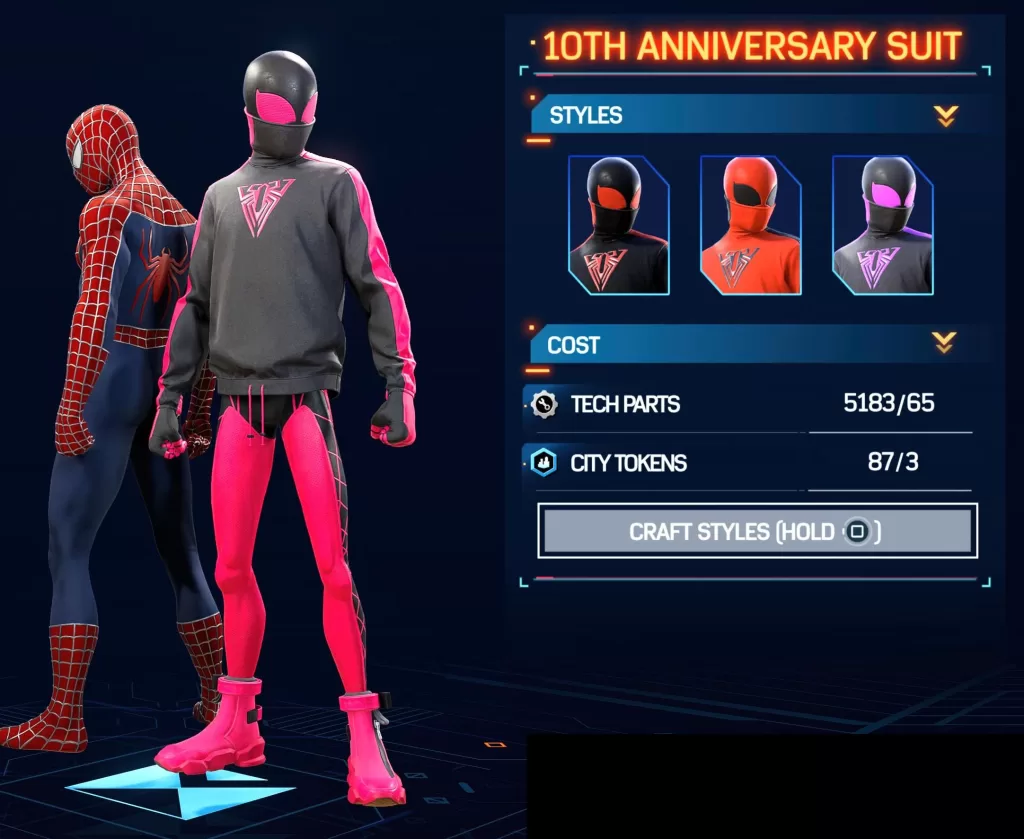 Spiderman 2 Miles Suits - 10th Anniversary Suit