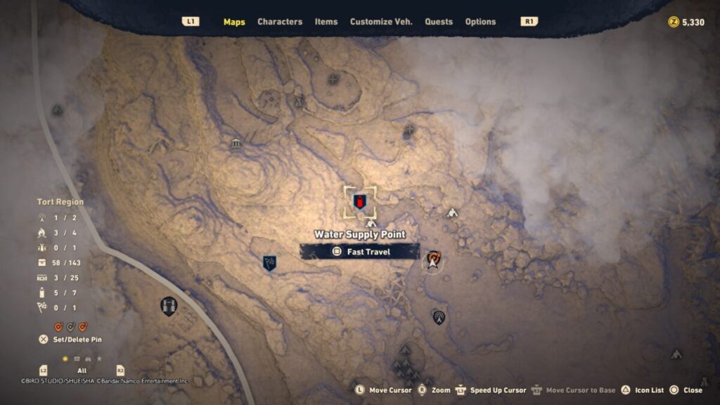 A Map Image of where to find iron ore during the Slacker Junker Quest in Sand Land