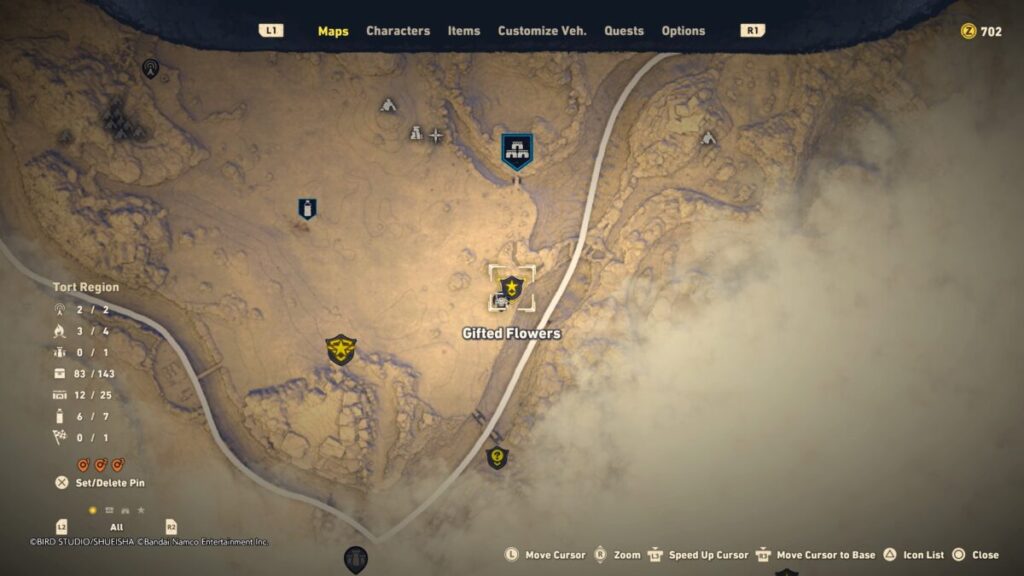 A map image of where to find the mysterious flower gifter during the Gifted Flowers quest in Sand Land