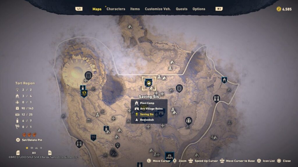 A map image of where to start the Saving Sis quest in Sand Land