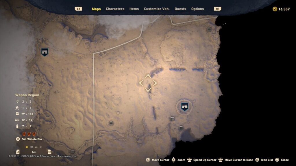 Map image of where to find some ruins for the Treasure Trek quest in Sand Land