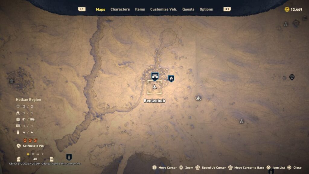 Map image of where to find the Scorpion BBQ during the Exquisite Cuisine quest in Sand Land