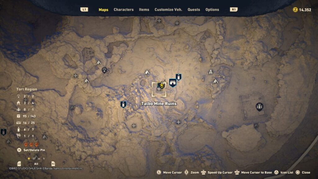 Map of where to find Roro during the Operation Bororo quest in Sand Land