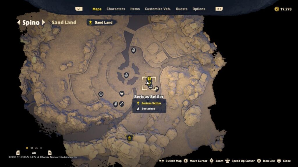 Map of where to start the Serious Settler quest in Sand Land