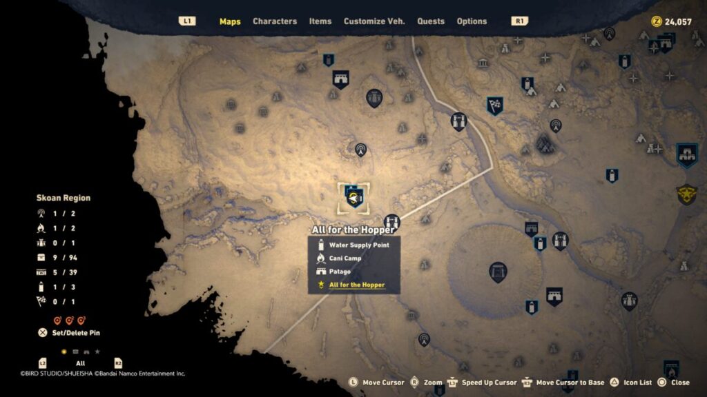 Map of where to start the All for the Hopper quest in Sand Land