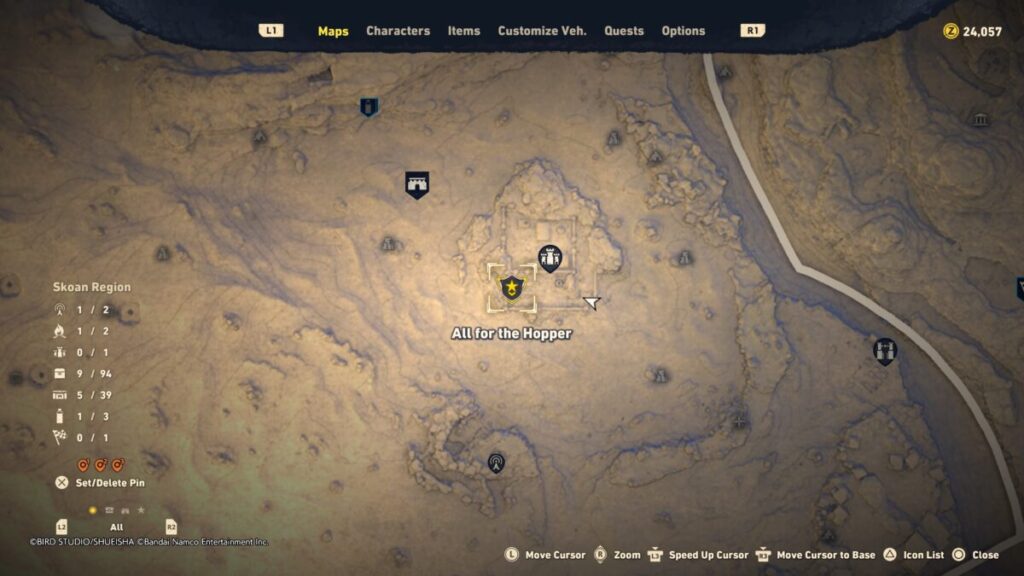 Map location on where to find Io during the All for the Hopper quest in Sand Land