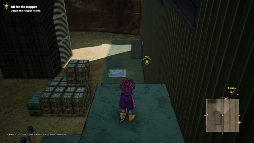 Entrance to the warehouse during the All for the Hopper quest in Sand Land