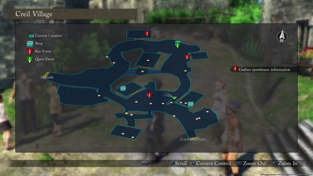 A map image of Creil Village in Trails Through Daybreak Chapter 1