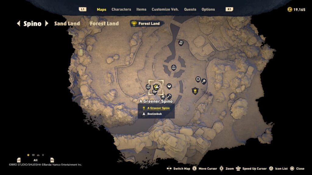 Map of where to start the A Greener Spino quest in Sand Land