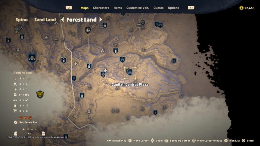 Map of the Forest Capital during the Well Well Well quest in Sand Land