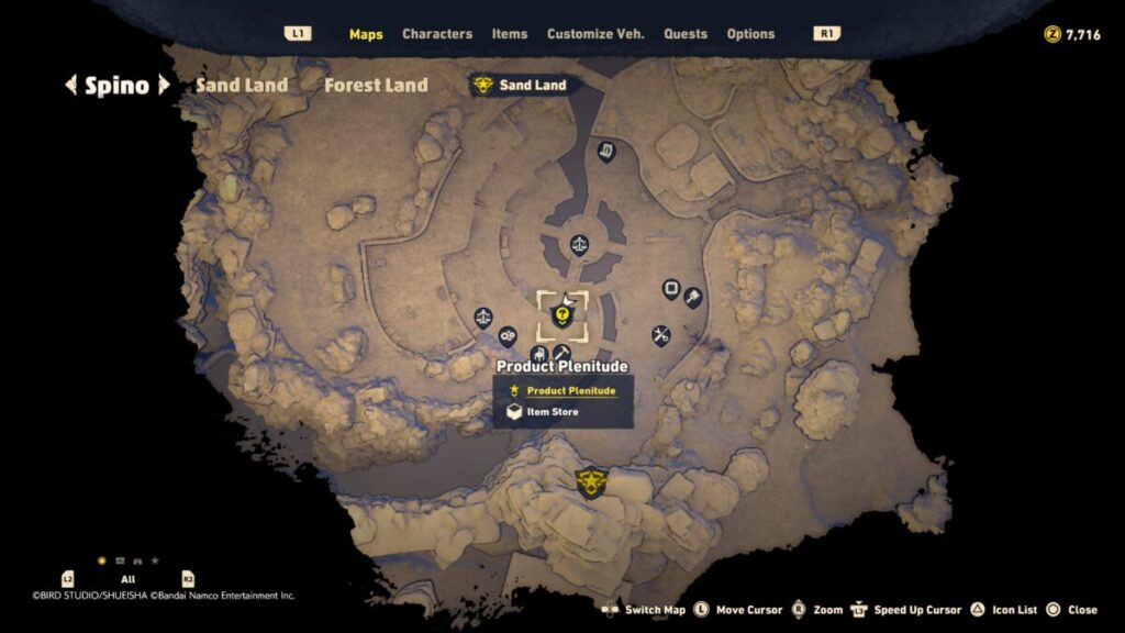 Map of where to start the Product Plenitude quest in Sand Land