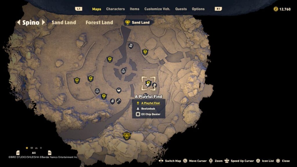 Map of where to start the A Playful Find quest in Sand Land