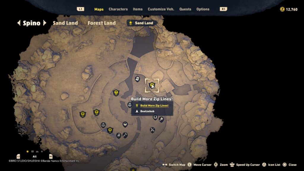 map of where to start the Build More Zip Lines quest in Sand Land