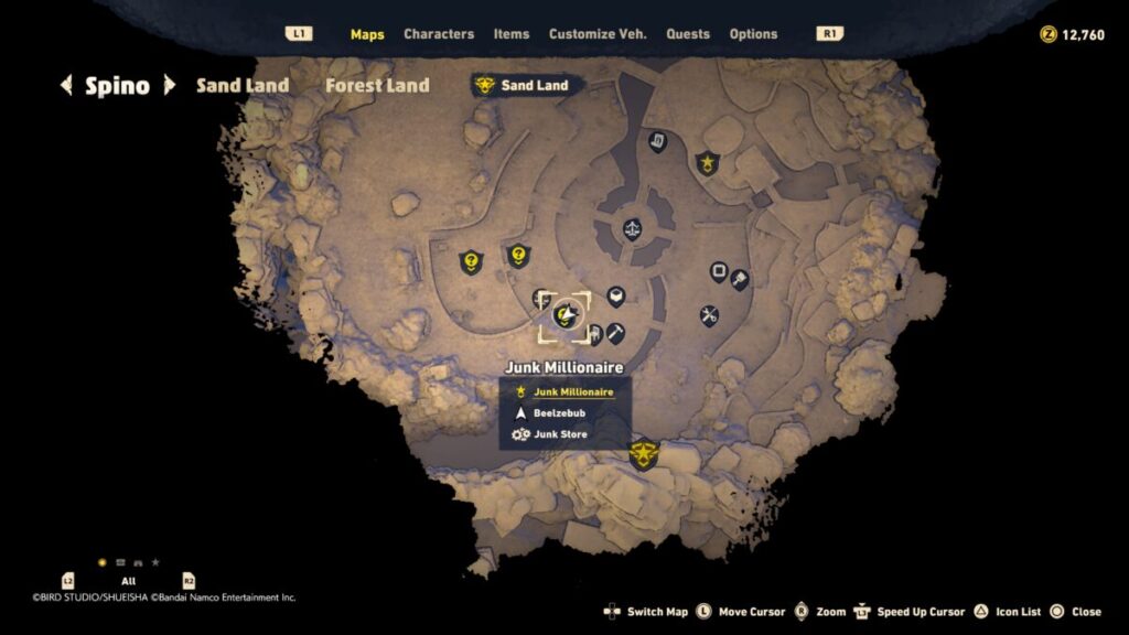 Map of where to start the Junk Millionaire quest in Sand Land