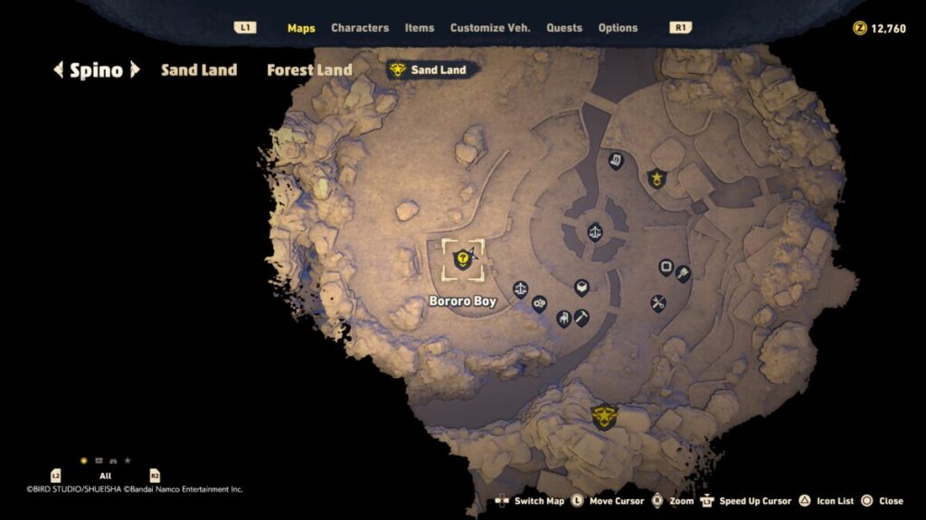 Map of where to start the Bororo Boy quest in Sand Land