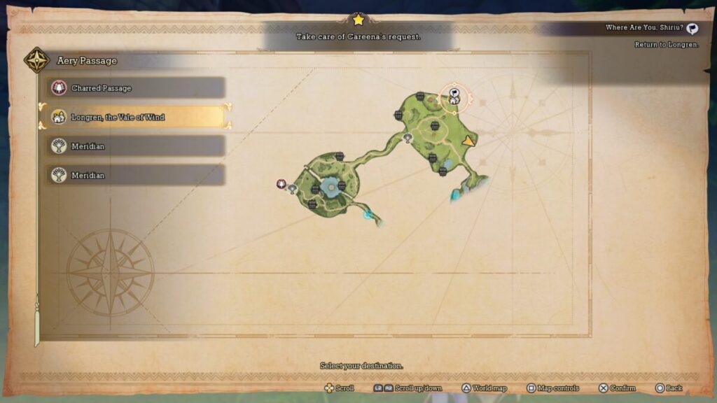 Map location of where to find Shiriu during the Visions of Mana Where Are you Shiriu? side quest