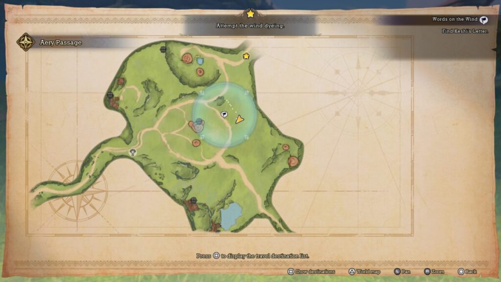 Map location on where to find the letter during the Visions of Mana Words of the Wind side quests