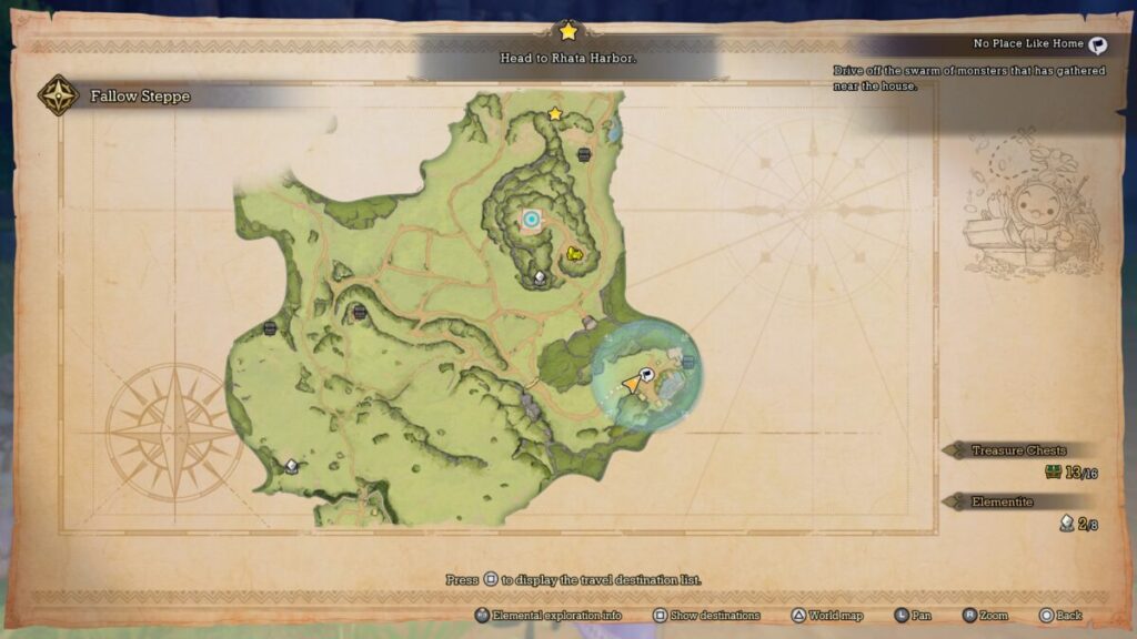 Map location for Huey's home in the Visions of Mana No Place Like Home side quest