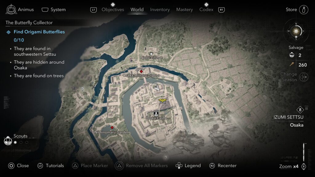 Map location of where to find the kura key in Osaka Castle Assassin's Creed Shadows