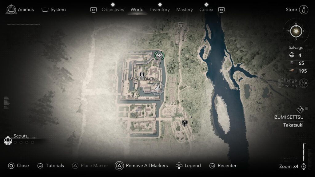 map location of the first samurai daisho in Takatsuki Castle in Assassin's Creed Shadows