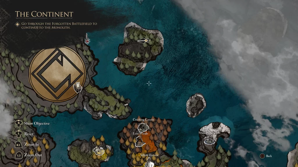 Map location of the Manor door on an island in the Continent