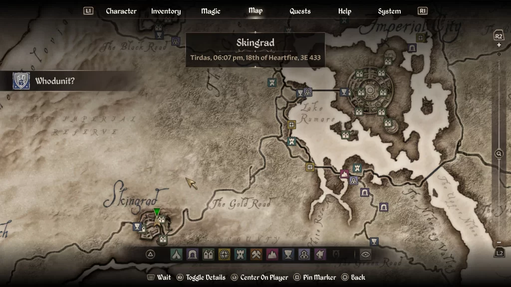 Map location of Skingrand for the Whodunit? quest in Oblivion Remastered