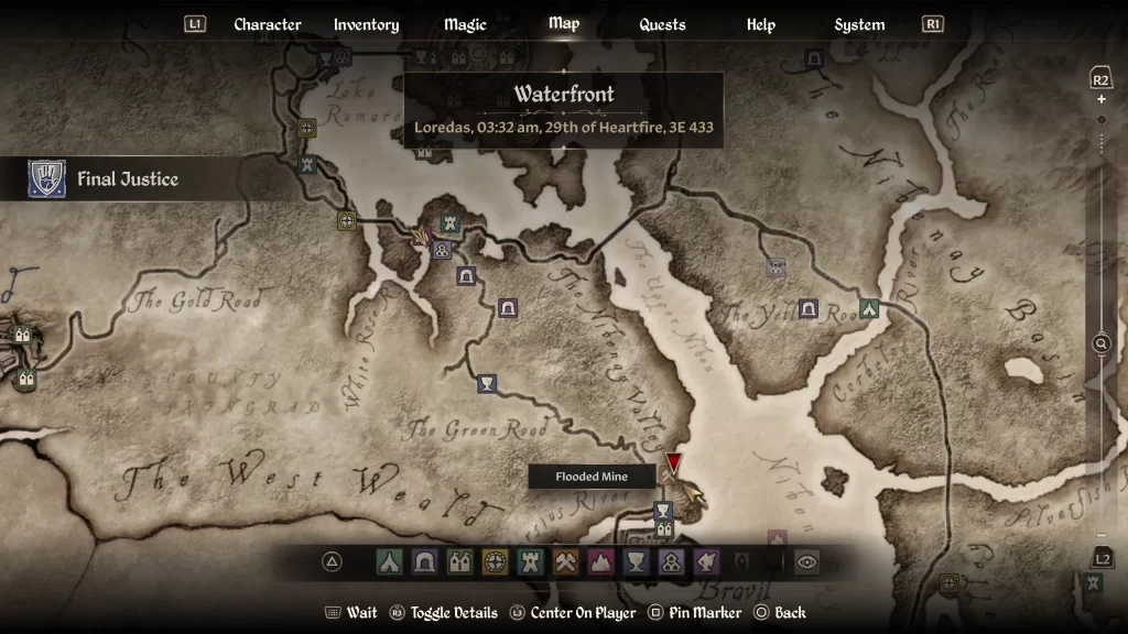 map location of the Flooded Mine during the Final Justice quest in Oblivion Remastered