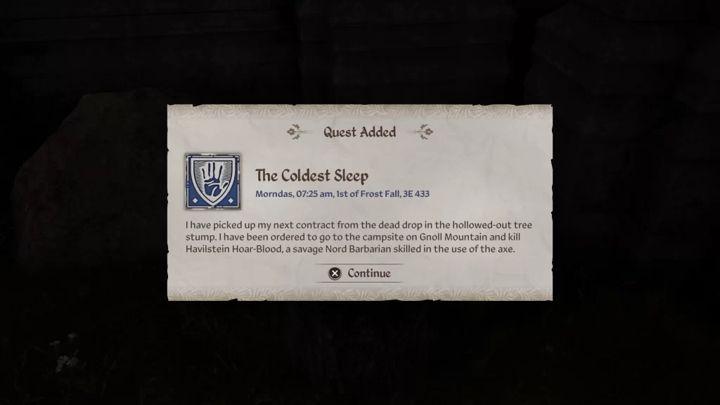Details for the Coldest Sleep quest in Oblivion Remastered