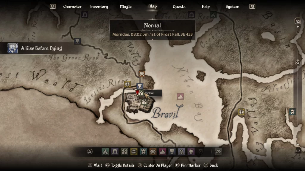 map location of Bravil during the A Kiss Before Dying Quest in Oblivion Remastered