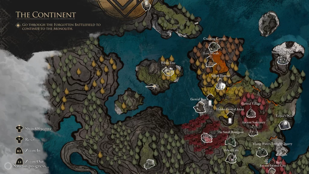 The Contient map location of the White Tree