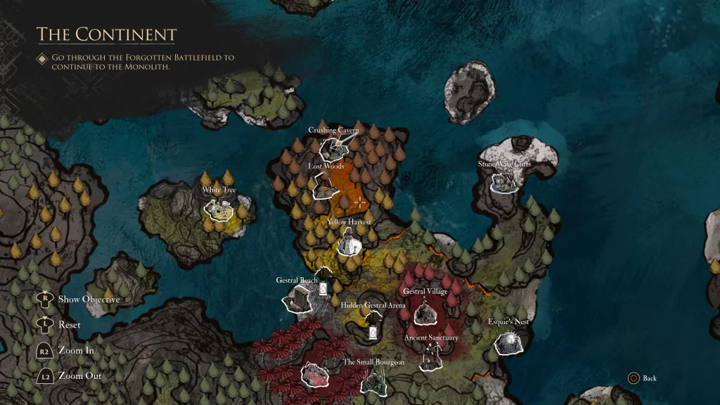 Map location of Crushing Cavern in the Continent