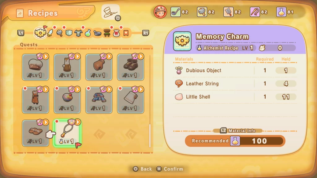 Memory Charm recipe Fantasy Life i