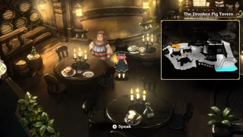 speaking with the man in the Drunken Pig Tavern