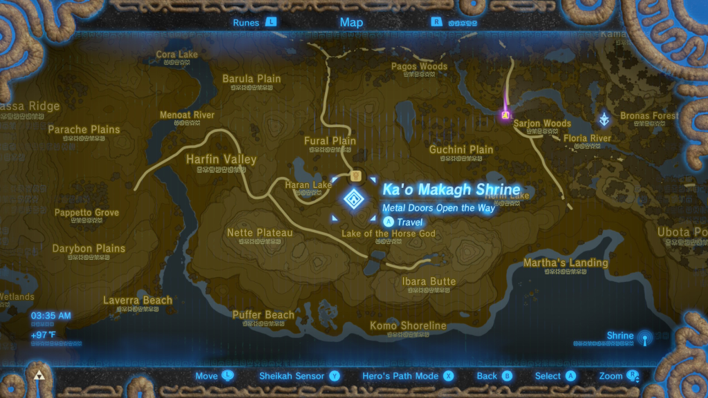 Map location of the Phantom Ganon Armor during the EX Treasure Dark Armor Quest in Breath of the Wild