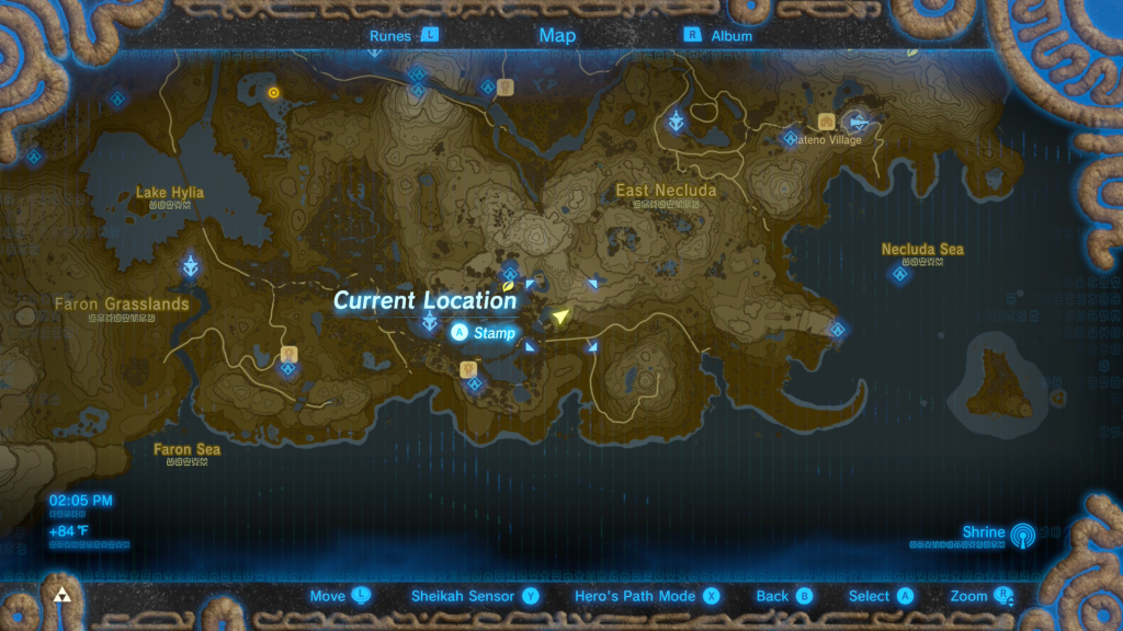 A Song of Storms Shrine Quest map location in Breath of the Wild