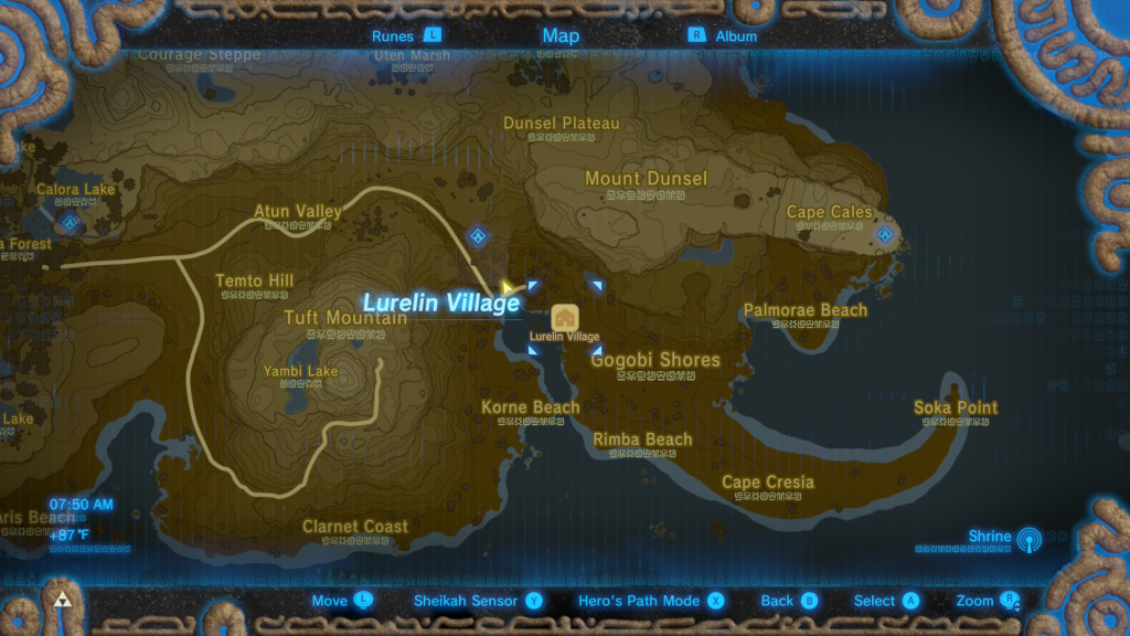 Map location of What's For Dinner? Side Quest in Breath of the Wild