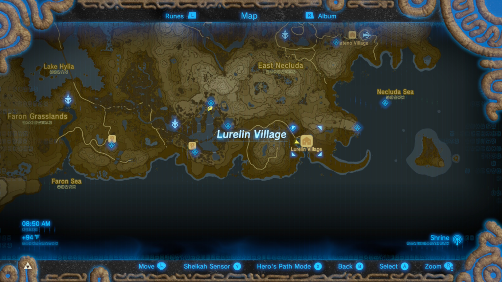 Map location of the Sunken Treasure Side Quest in Breath of the Wild