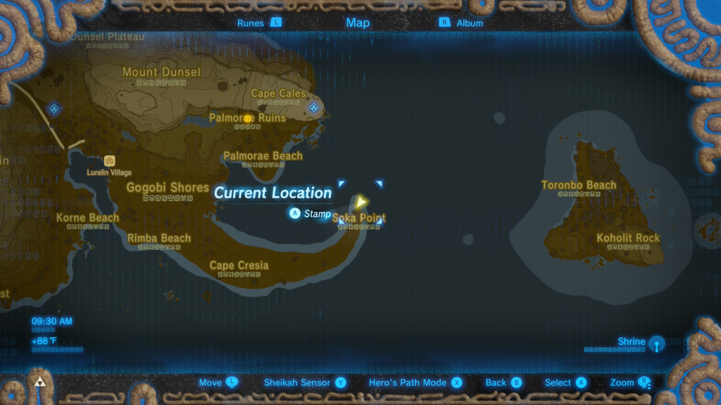 map location of the third fragment during A Fragmented Monument Shrine Quest in Breath of the Wild