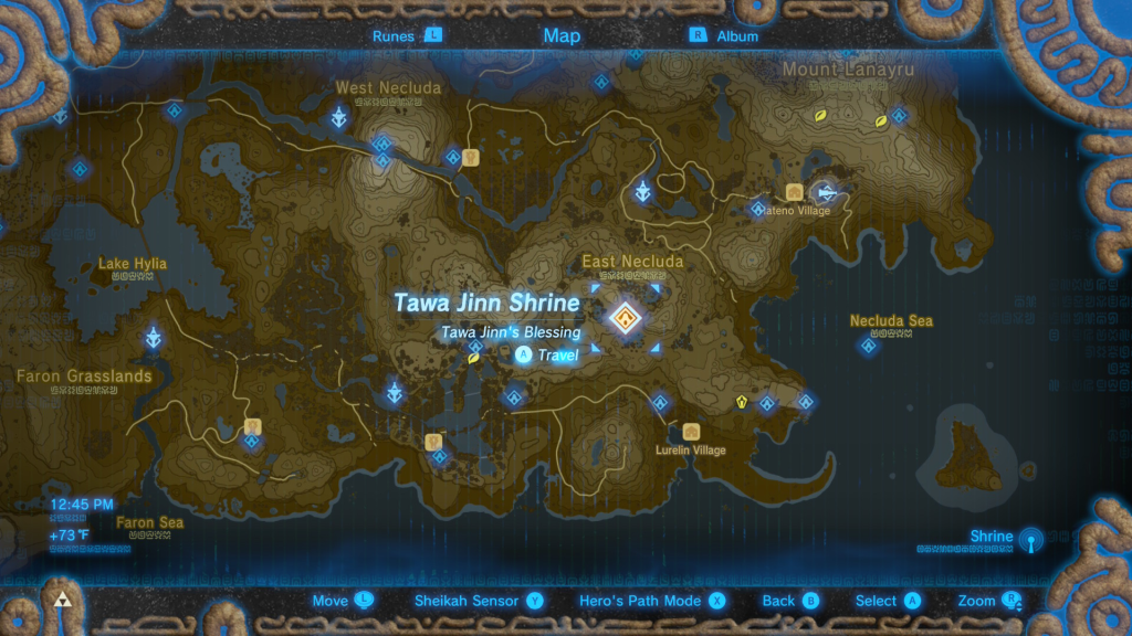 map location of where to start the Three Giant Brothers Shrine Quest in Breath of the Wild
