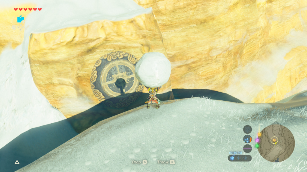 using a snowball to cast a shadown during the Snowy Peaks Shrine Quest in Breath of the Wild