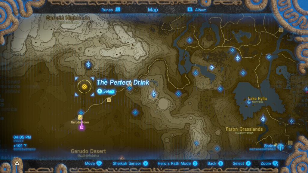 map location of the icehouse during the Perfect Drink Shrine Quest in Breath of the Wild
