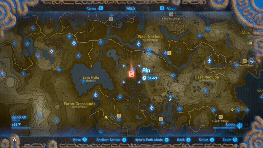 Map of where to find Ravio's Hood during the EX Treasure Merchant Hood Quest in Breath of the Wild